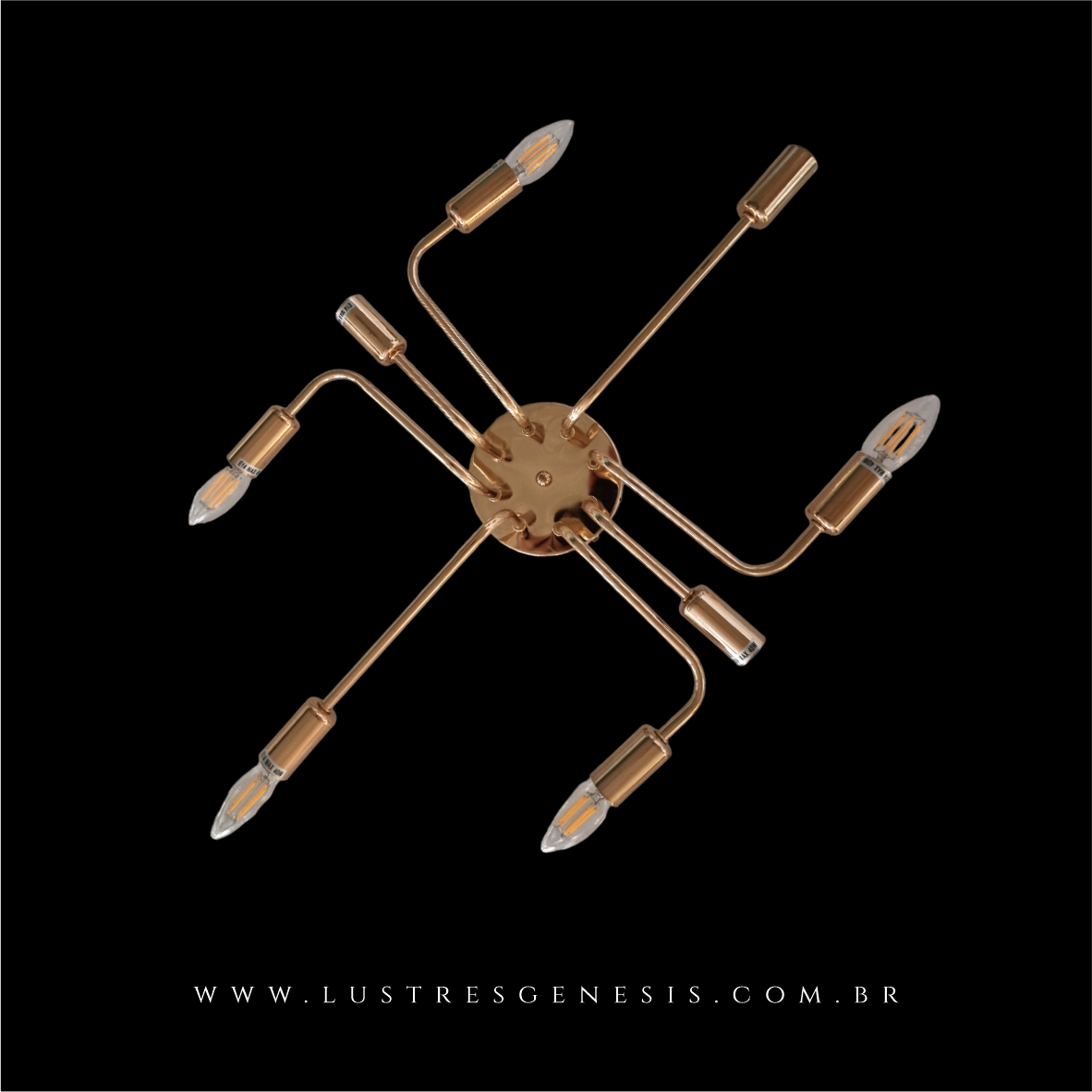 Lustre plafon moderno com 8 hastes de metal preto, ideal para sala de jantar, sala de estar, quartos, lavabos e escritórios.  DCX013018 Lustres Gênesis - o melhore site da Internet para comprar Lustre